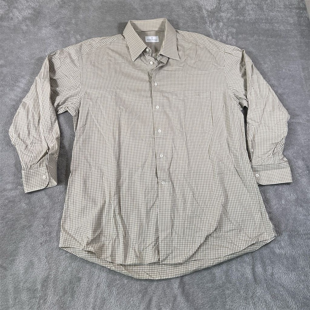 Ermenegildo Zegna Men's Dress‎ Shirt Small 42 16.5 Beige Check Long Sleeve Work